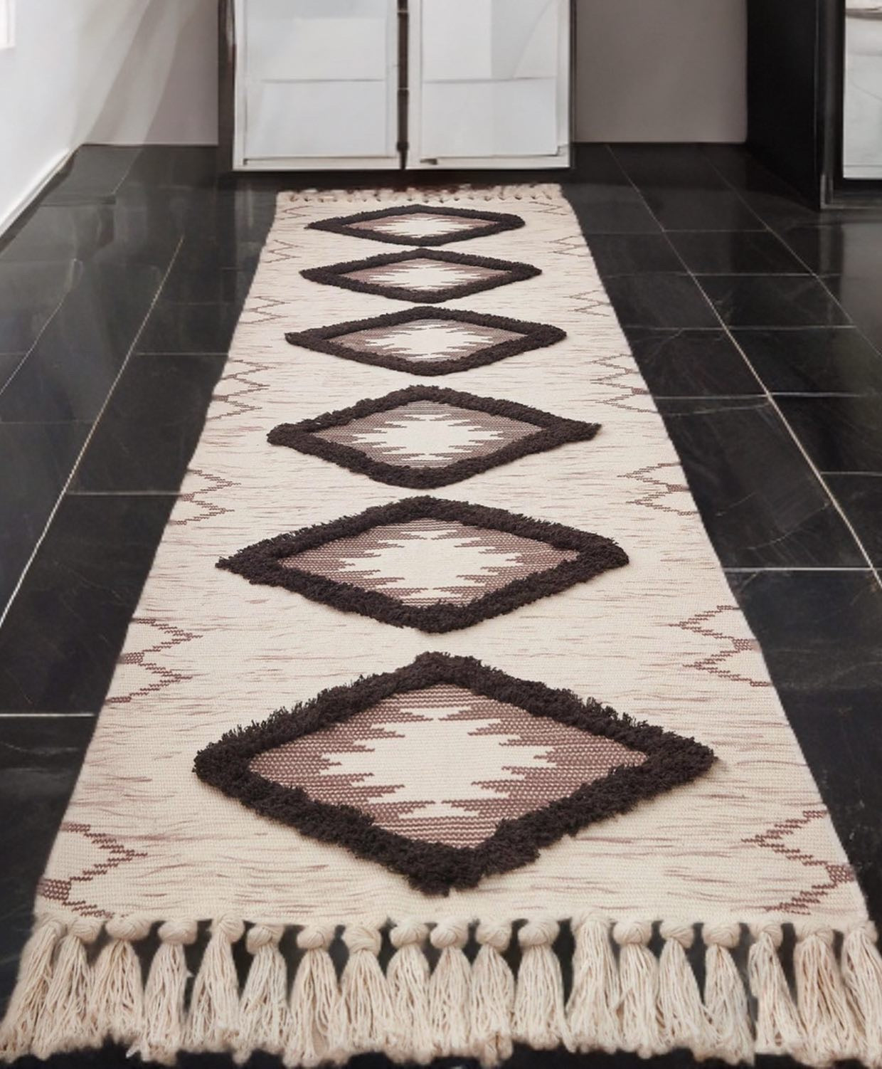 Alfombra kilim Rombos café