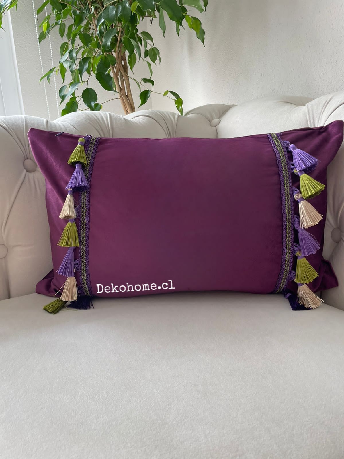 Funda cojín flecos Mod: Ema Morado rectangular